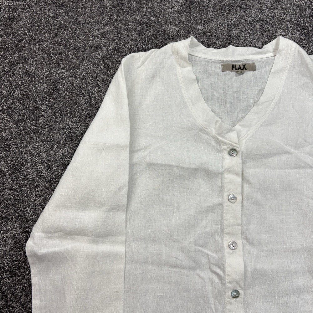 Flax By Jeanne Engelhart Blouse Top Size Small 100% Linen White Woven Button Up - Picture 3 of 12
